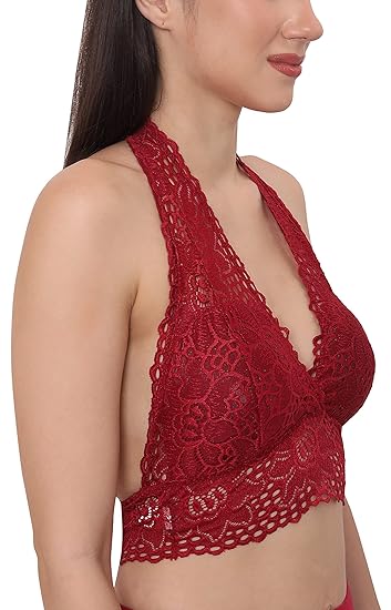 GLAMORAS Women’s Lace Bra – Spandex, Padded, Wire-Free with Adjustable Straps